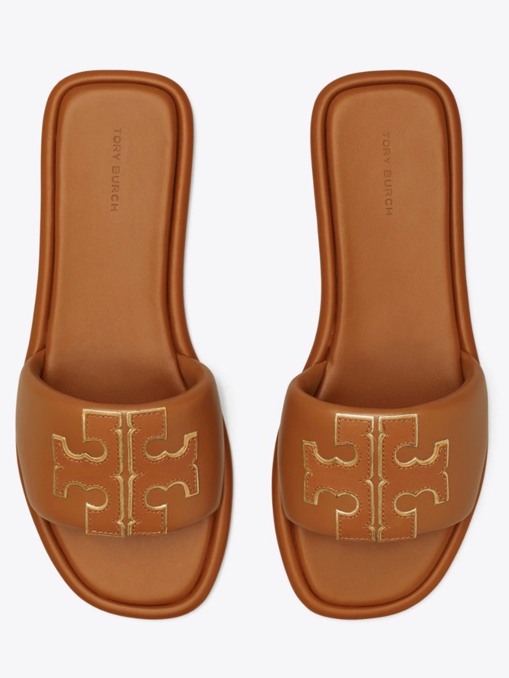 Tory Burch Leather Slide Sandals with Gold Logo Stitching